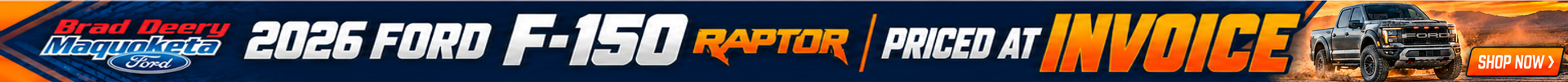 2026 Ford F-150 Raptor priced at invoice with a 'Shop now' button.