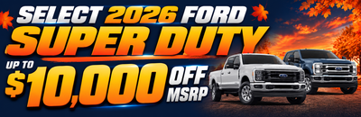 2026 Ford Super Dupt with a Up to $10,000 off MSRP and 'Shop Now' button.